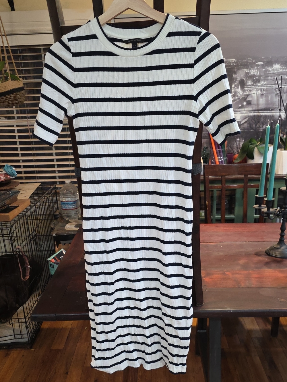 Banana Republic Black and White Striped Midi Dress